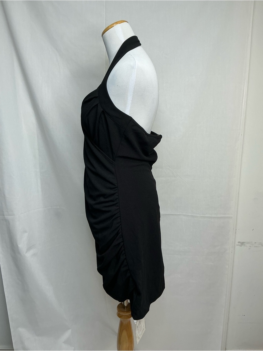 2068 - Black Halter Ruched Wrap Mini Dress - Picture 3 of 9